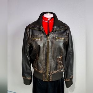 Women's Large Faux Leather Bomber Jacket.